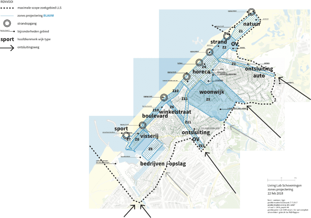 Geografische indeling naar zones zien. De zones zijn getypeerd naar het dominante gebruik, oftewel bestemming.